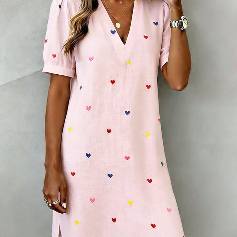 Robe Colorée À Imprimé Cœur Et Col En V