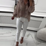 Blouse Unie Fleurs 3D À Lacets