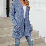Cardigan décontracté à manches longues et poches de couleur unie