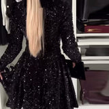 Robe Sexy à Manches Longues et Paillettes Ajustée