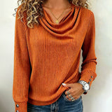 T-shirt couleur unie col drapé tricoté