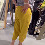Pantalon Décontracté Fuselé Coton Et Lin Court