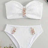 Maillot De Bain Halter Uni Rayé