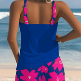 Tankini Décolleté En U Sans Manches Imprimé Boxer