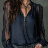 Blouse Demi-zippé Maille Manches-longues