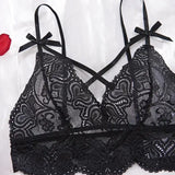 Ensemble De Lingerie Sexy – Bralette Ajourée Avec Nœud & Culotte Ouverte