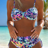 Bikini À Fines Bretelles Motif Abstrait Imprimé