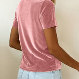 T-shirt Col Drapé Manche Courte Velours