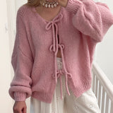 Cardigan à lacets de couleur unie de style paresseux