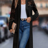 Manteau élégant en dentelle creuse de couleur unie