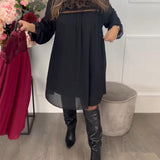 Robe Avec Détail de Découpe en Dentelle, Design à Manches Bouffantes Et Aura Élégante