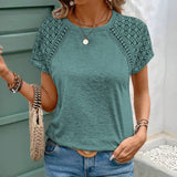 T-Shirt Solide Couleur Creuse Col Rond Slim