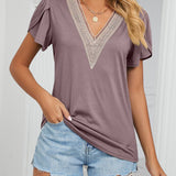 T-shirt de couleur unie avec manches à volants