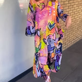 Robe à col en V à imprimé cœur avec manches longues