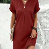 Robe col V de couleur unie