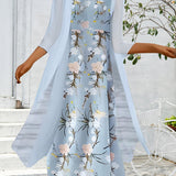 Robe ample manches 3/4 à imprimé fleuri