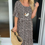Robe midi col rond imprimé à pois