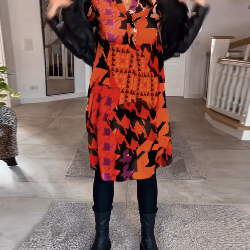 Robe imprimée à manches longues et col en V