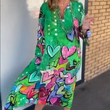 Robe à col en V à imprimé cœur avec manches longues