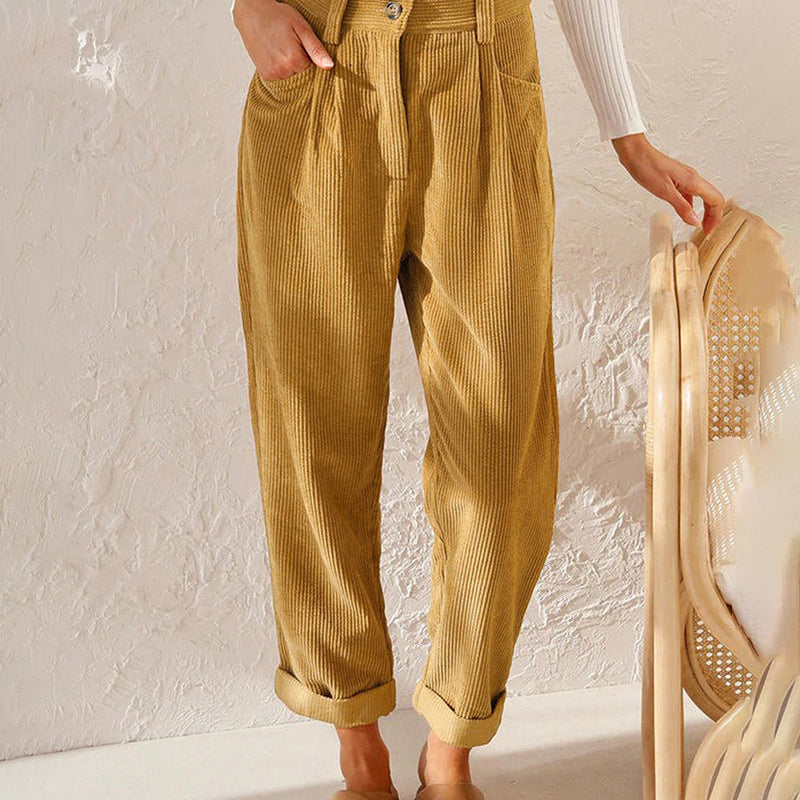 Pantalon Droit Uni Taille Haute