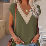 T-shirt avec col en V et dentelle