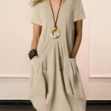 Robe unie col rond manches courtes