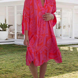 Robe à manches 3/4 à imprimé géométrique Boho