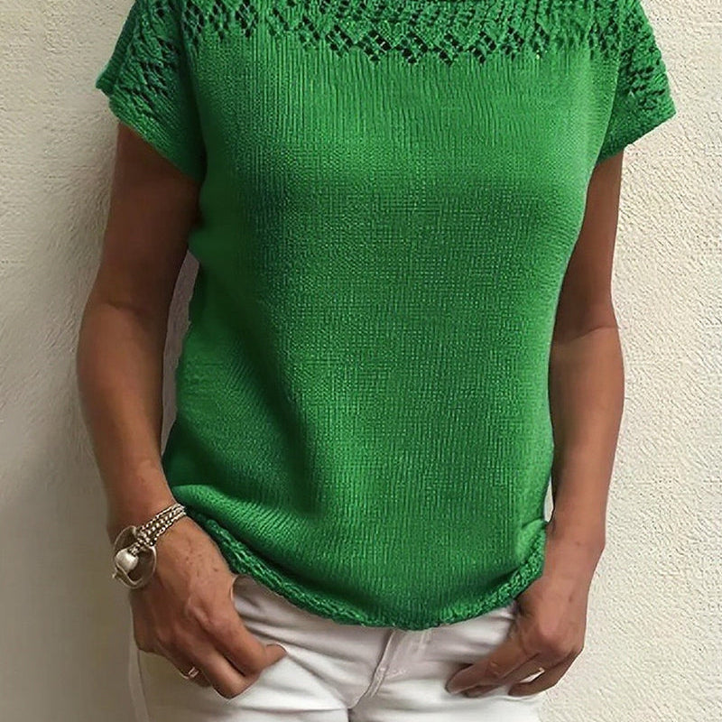 Pull décontracté à manches courtes de couleur unie