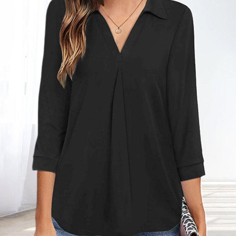T-shirt pull col V de couleur unie