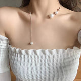 Collier clavicule pour femme avec fausse perle