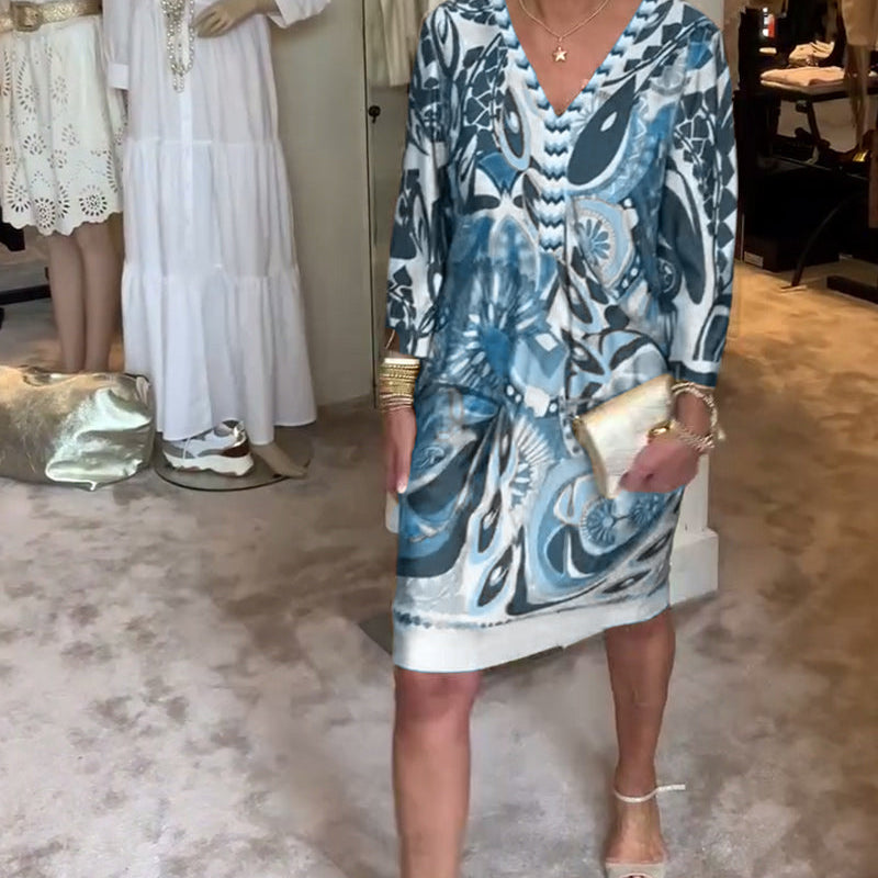 Robe décontractée à col en V et imprimé rétro