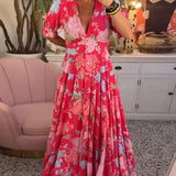 Robe à poche col V imprimé fleuri