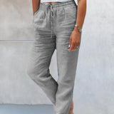 Pantalon décontracté à jambe droite de couleur unie