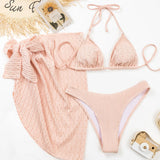 Maillot de bain trois pièces sexy de couleur unie