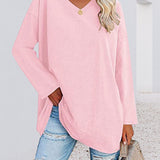 T-shirt femme uni col V manches longues