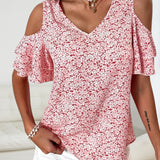T-shirt imprimé fleuri à épaules dénudées