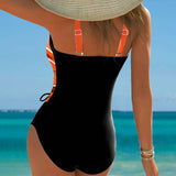 Maillot de Bain Monopièce Cordelette de Couleur Contrastée