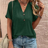 T-shirt uni col V boutonné
