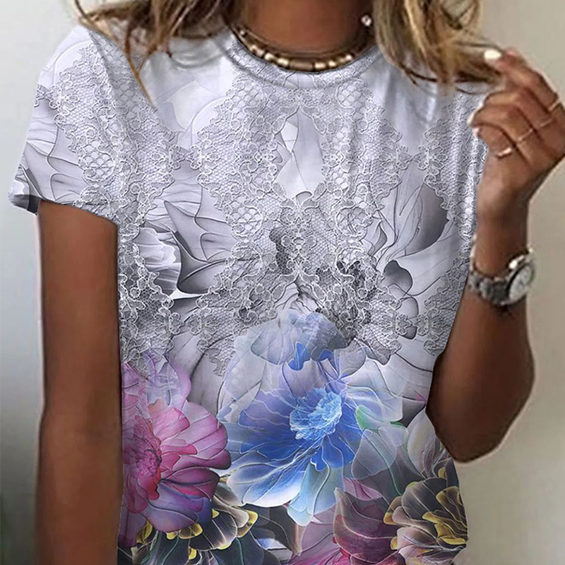 T-shirt imprimé col rond simple