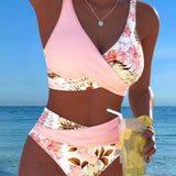 Bikini Contraste Floral Fendu