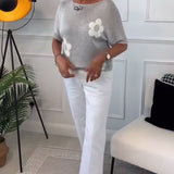 Pull col rond slim fleuri