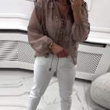 Blouse Unie Fleurs 3D À Lacets