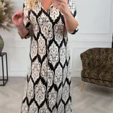 Robe à revers imprimé et fente latérale