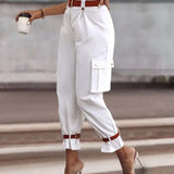 Pantalon cargo décontracté avec poche de couleur unie