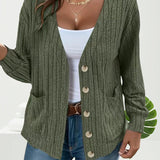 Veste manches longues col V couleur unie