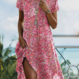 Robe Col Rond Manches Courtes Imprimé Fleuri