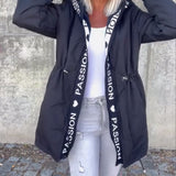 Manteau à capuche décontracté avec cordon de serrage et imprimé lettre