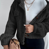 Manteau épais décontracté de couleur unie avec revers boutonné et manches longues