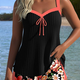 Tankini Col En V Imprimé Boxer De Sport