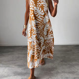Robe décontractée sans manches à imprimé feuilles